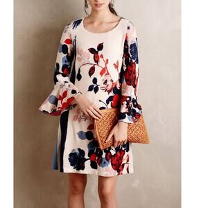 Anthropologie Maeve Anthousia Floral Swing Dress Size M Red Blue Cottagecore